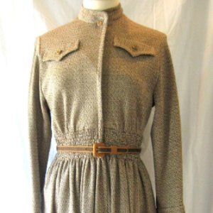 Vintage JAMES GALANOS Couture Tailored Brown Knit Midi Dress, Sz 8